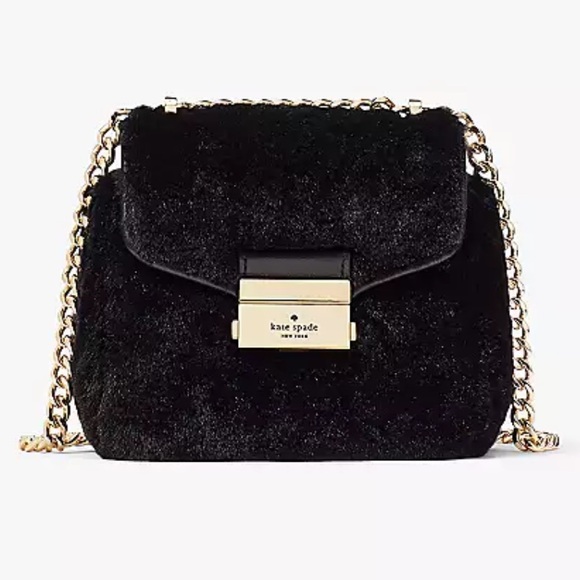 kate spade Crossbody Black Carey Faux Fur Micro Flap Crossbody NWT Gold Hardware - Picture 2 of 6